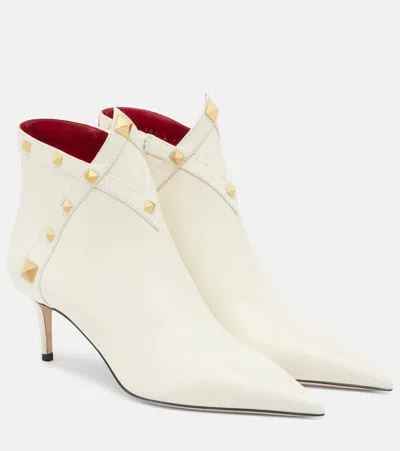 Valentino Garavani Studdy Leather Ankle Boots In White