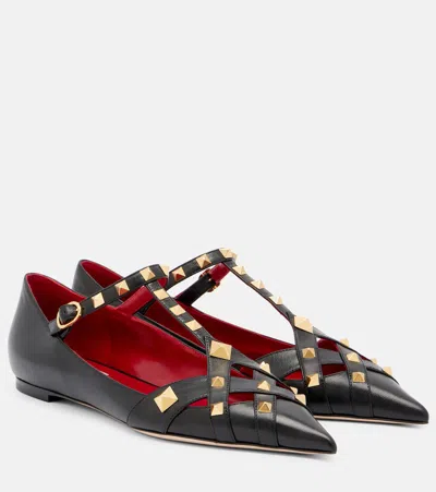 Valentino Garavani Studdy Leather Mary Jane Flats In Black