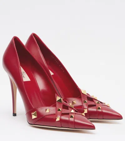 Valentino Garavani Studdy Leather Pumps In Red