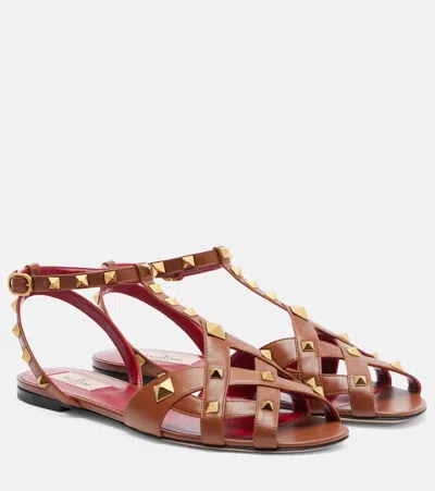 Valentino Garavani Studdy Leather Sandals In Brown