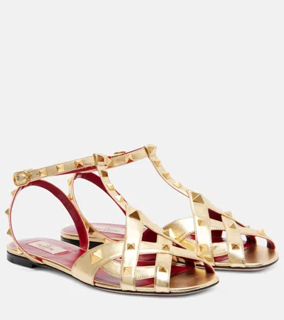 Valentino Garavani Studdy Metallic Leather Sandals In Brown