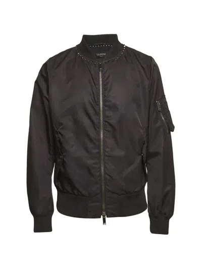 Pre-owned Valentino Stud-embellished Bomber Jacket In Black