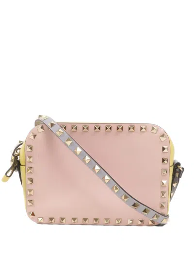 Pre-owned Valentino Garavani Stud-embellished Leather Shoulder Bag In Pink