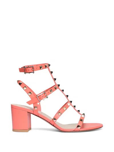 Valentino Garavani Valentino Rockstud Caged 60 Leather Ankle Strap Sandal In Orange
