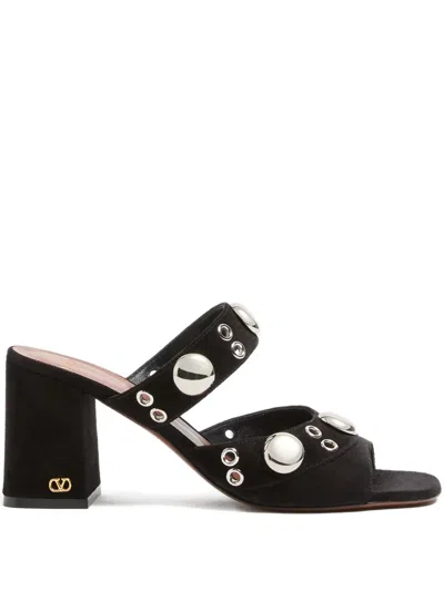 Valentino Garavani Studs Logo-plaque Sandals In Black