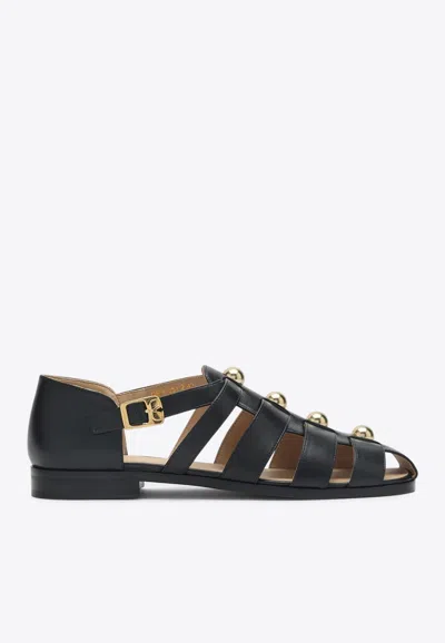 VALENTINO GARAVANI STUDSHIELD FISHERMAN SANDALS IN CALF LEATHER