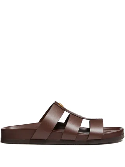Valentino Garavani Studshield Leather Sandals In Brown