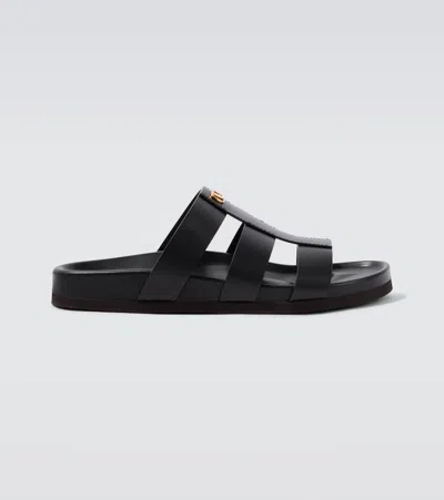Valentino Garavani Studshield Logo-embellished Leather Sandals In Black