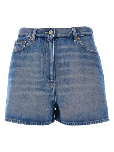 Valentino Garavani Valentino Stylish Denim Shorts With Vgold Accents In Black