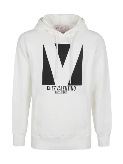 Valentino Ivory Cotton Hoodie With Large Logo In White
