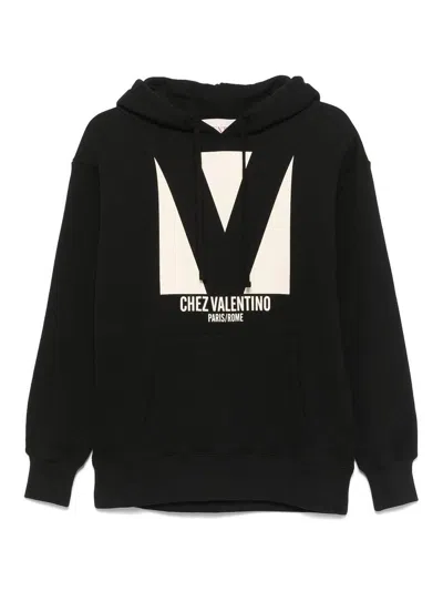 Valentino Garavani Cotton Hoodie With Print In Black