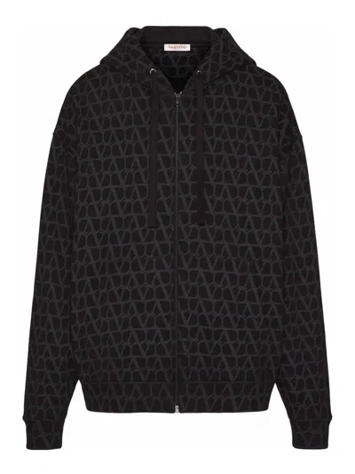 Valentino Toile Iconographe Zip-up Hoodie In Black