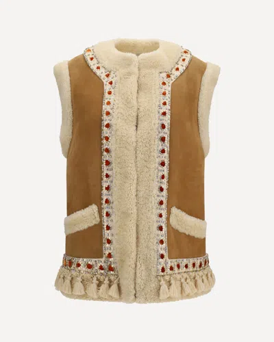 Valentino Suede And Fur Vest In Beige
