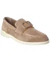 Valentino Round Toe Suede Finish Loafers Rubber Sole In Brown