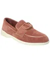 Valentino Womens Pale Pink Leisure Flows Panelled Suede Loafers In Pink