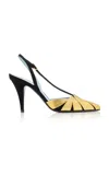Valentino Foliefoliage 90 Suede Slingback Pumps In Gold