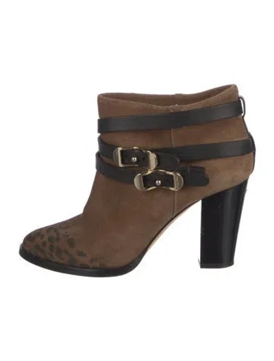 Pre-owned Valentino Garavani Suede Animal Print Boots In Brown