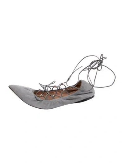 Pre-owned Valentino Garavani Suede Ballet Flats In Gray