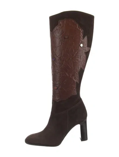 Pre-owned Valentino Garavani Suede Beaded Accents Boots In Brown