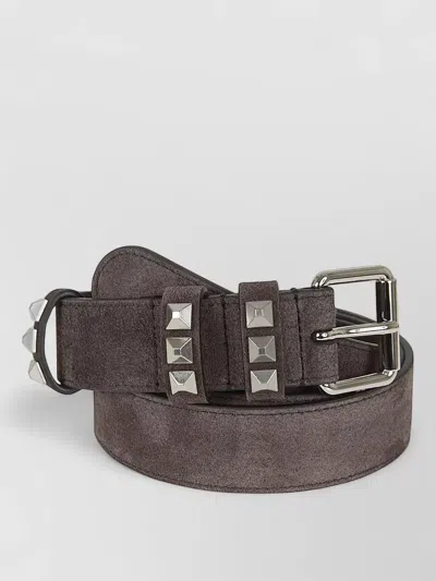 Valentino Garavani Suede Belt Studded Buckle Three Loops In Brown