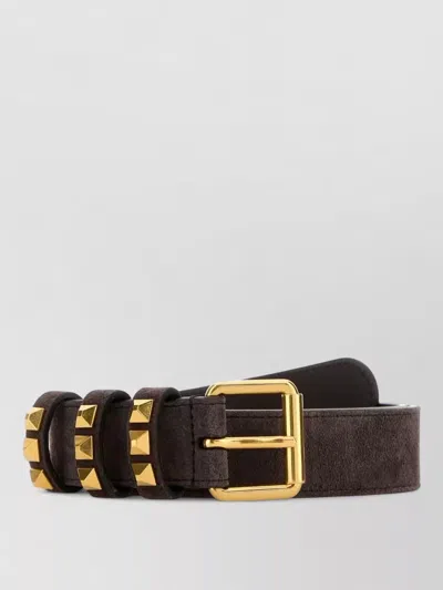Valentino Garavani Suede Belt Studded Design Signature Style In Brown