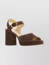 Valentino Suede Block Heel Open Toe Sandals In Animal Print
