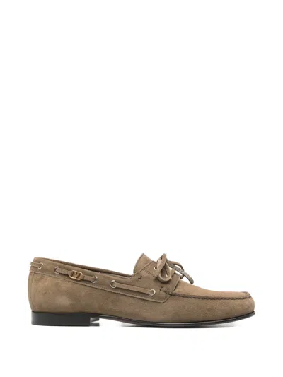 Valentino Garavani Suede Boat Shoes In Brown