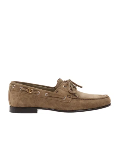 Valentino Garavani Suede Boat Shoes In Brown