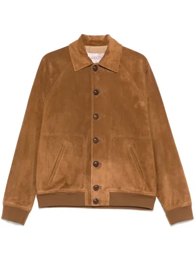 Valentino Suede Bomber Jacket In Brown