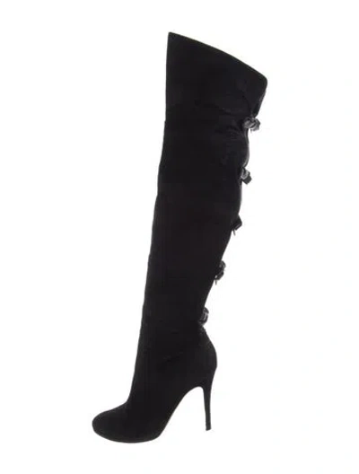 Pre-owned Valentino Garavani Suede Bow Accents Boots In Black