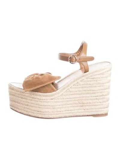Pre-owned Valentino Garavani Suede Bow Accents Espadrilles In Brown