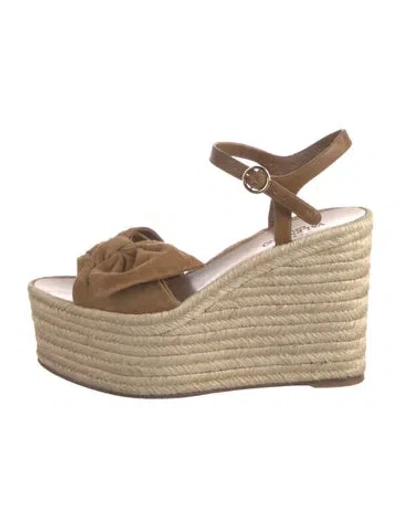 Pre-owned Valentino Garavani Suede Bow Accents Espadrilles In Brown