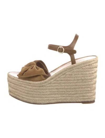 Pre-owned Valentino Garavani Suede Bow Accents Espadrilles In Brown