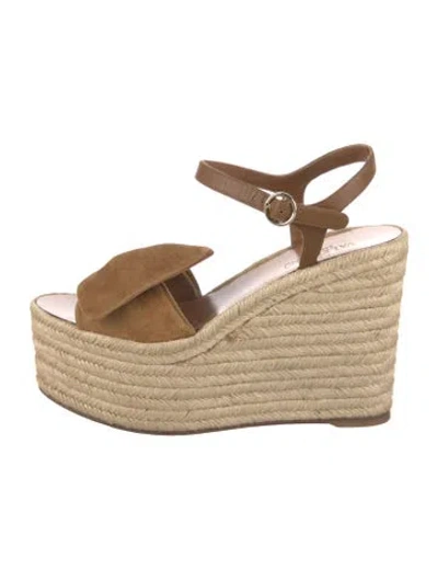 Pre-owned Valentino Garavani Suede Bow Accents Espadrilles In Brown