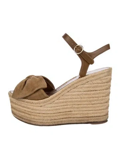 Pre-owned Valentino Garavani Suede Bow Accents Espadrilles In Brown/neutrals