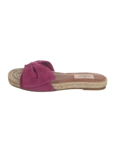 Pre-owned Valentino Garavani Suede Bow Accents Espadrilles In Purple