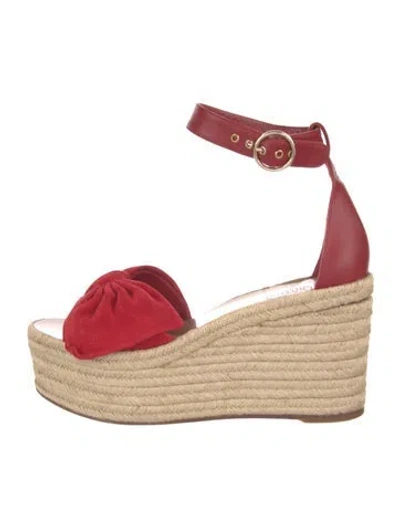 Pre-owned Valentino Garavani Suede Bow Accents Espadrilles In Red