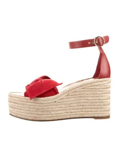 Pre-owned Valentino Garavani Suede Bow Accents Espadrilles In Red