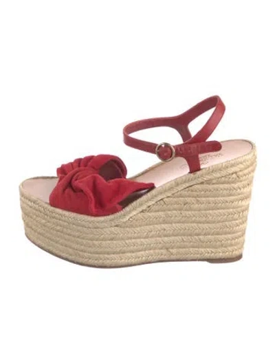 Pre-owned Valentino Garavani Suede Bow Accents Espadrilles In Red