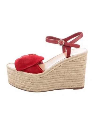 Pre-owned Valentino Garavani Suede Bow Accents Espadrilles In Red