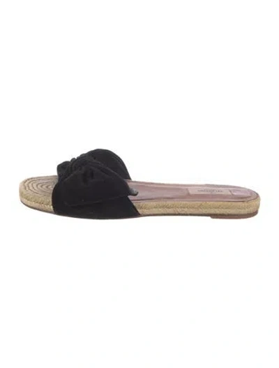 Pre-owned Valentino Garavani Suede Bow Accents Slides In Black