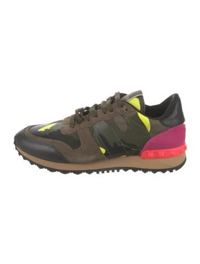 Pre-owned Valentino Garavani Suede Camouflage Print Athletic Sneakers In Green/neutrals