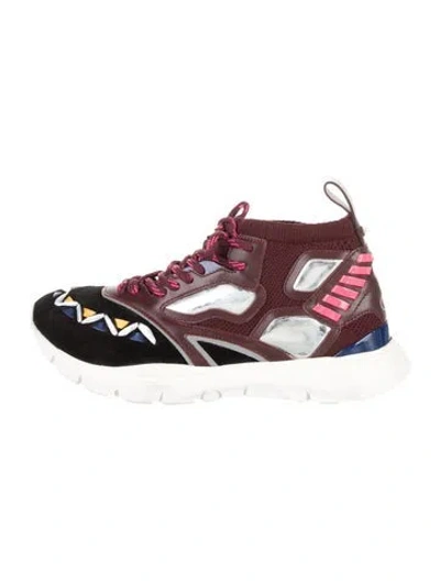 Pre-owned Valentino Garavani Suede Colorblock Pattern Sneakers In Burgundy