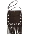 Valentino Suede Cross-body Bag With Fringe And Studs In Black