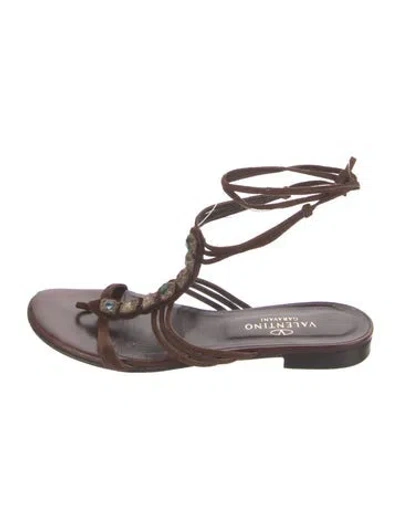 Pre-owned Valentino Garavani Suede Crystal Embellishments Flats In Brown