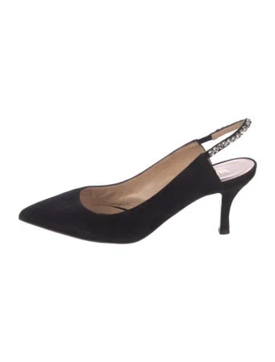 Pre-owned Valentino Garavani Suede Crystal Embellishments Slingback Pumps In Black