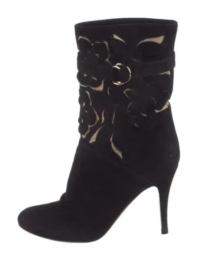 Pre-owned Valentino Garavani Suede Cutout Accent Boots In Black