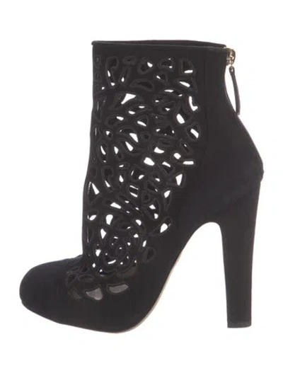 Pre-owned Valentino Garavani Suede Cutout Accent Lace-up Boots In Black