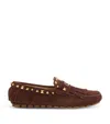 Valentino Garavani Driver Fastaway Loafer With Fringes And Decorative Studs In Brown
