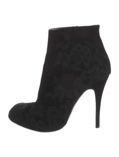 Pre-owned Valentino Garavani Suede Embroidered Accent Boots In Black